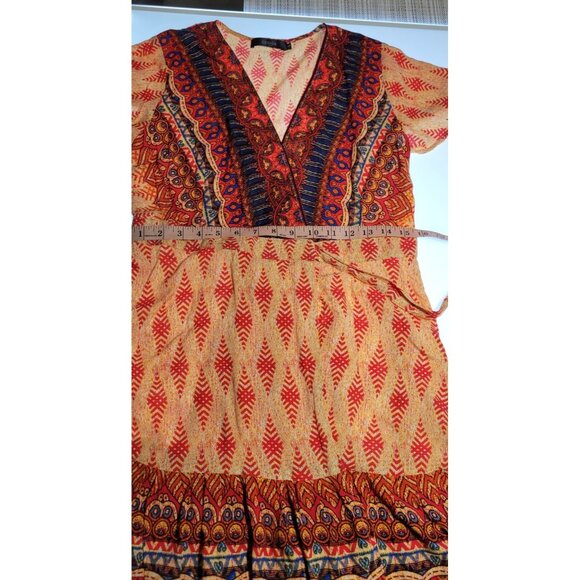 Zesica Women's Bohemian Colorful Wrap Dress V-Neck Short Sleeve Medium - Picture 7 of 13